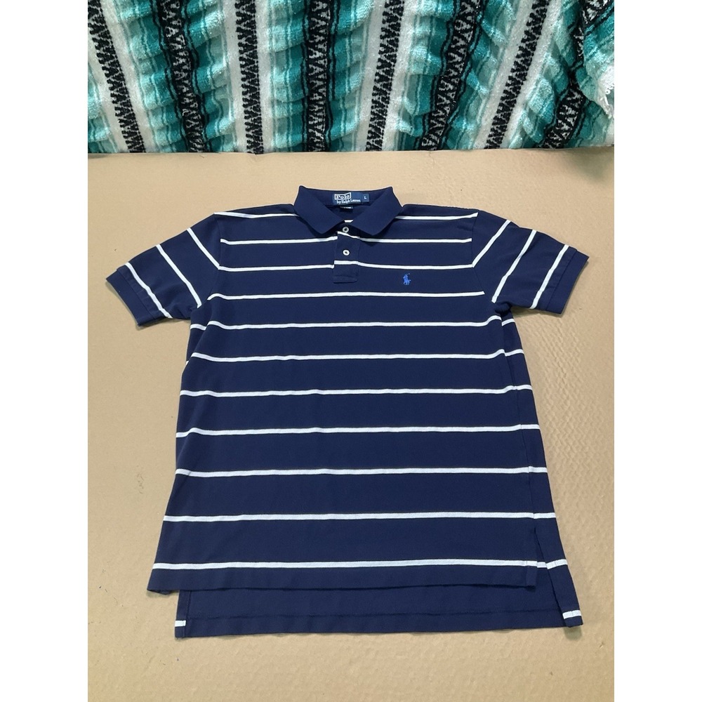 Ralph Lauren Men's Polo Shirt Navy/White Stripe L Mesh New